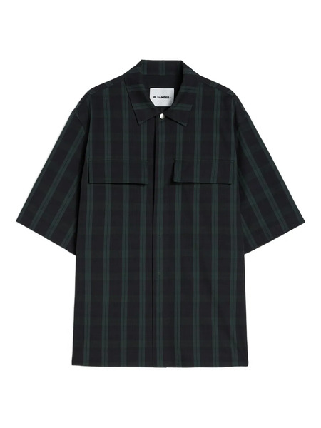  Jil Sander Technical Check Pockets Cotton Shirt - Black 