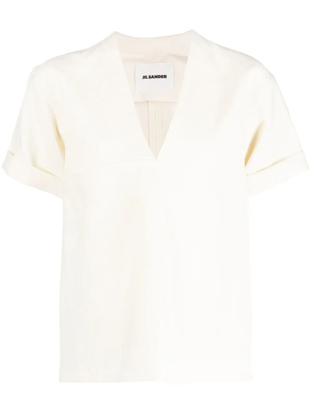  Jil Sander V-neck Linen-blend Blouse - Neutrals 