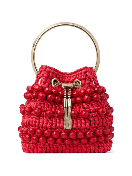  Jimmy Choo Beaded Handle Bucket Bag - Red 