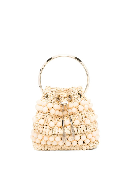  Jimmy Choo Beaded Ring Bucket Bag - Neutrals 
