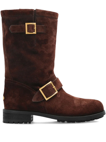  Jimmy Choo Buckle Mid Biker Boots - Brown 