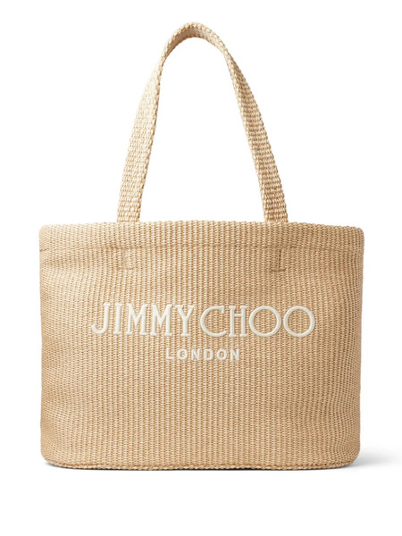  Jimmy Choo Logo-embroidered Raffia Beach Bag - Neutrals 