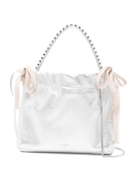 Jimmy Choo Mini Embellished Drawstring Tote Bag - Silver 