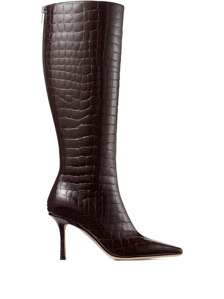  Jimmy Choo 85mm Agathe Croc-embossed Boots - Brown 