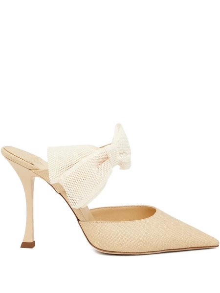  Jimmy Choo 100mm Brook Bow Pointed Mules - Neutrals 