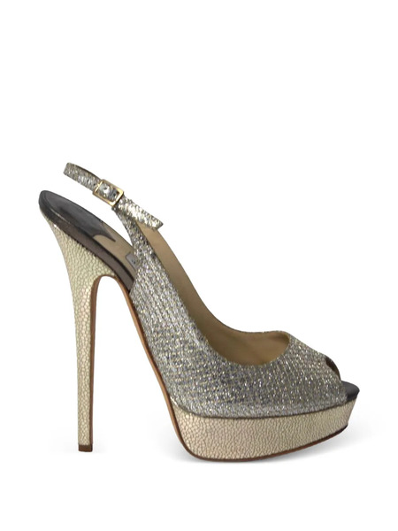  Jimmy Choo Pre-owned Glitter Platform Slingback Pumps - Silver 