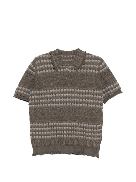  Jnby Collared Patterned Knit Top - Brown 