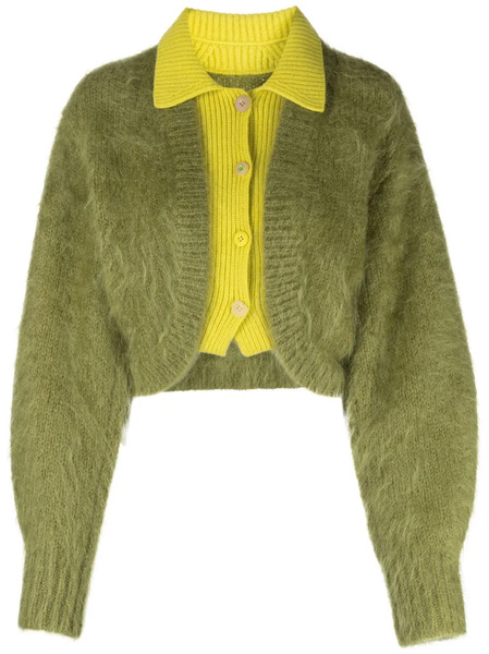  Jnby Layered Spread-collar Cardigan - Green 