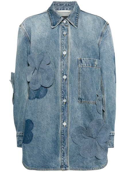  Jnby Oversized Floral-appliqué Denim Jacket - Blue 