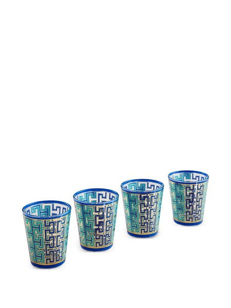  Jonathan Adler Geometric-pattern Glass (set Of Four) - Blue 