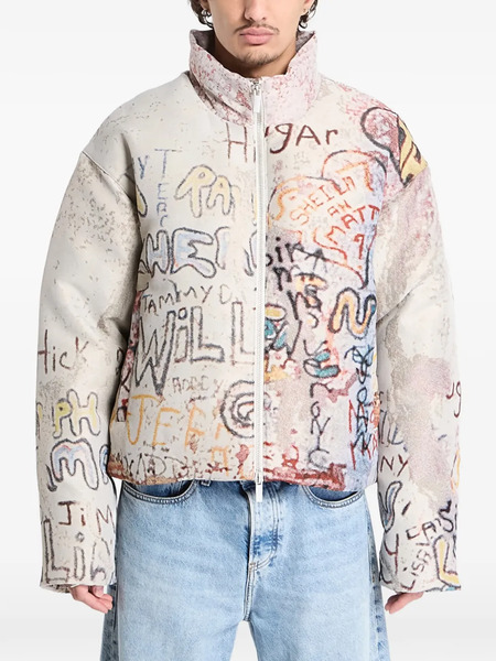  Jordan Graffiti-design Zip-fastening Puffer Jacket - Neutrals 