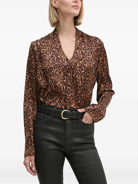  Joseph Ribkoff V-neck Animal-pattern Blouse - Brown 