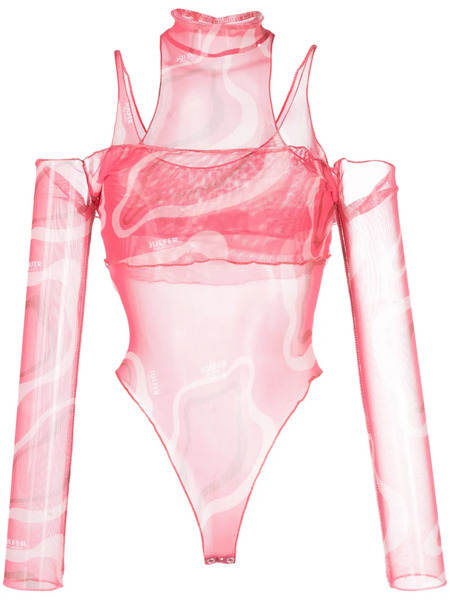 Julfer Janet Wave-print Bodysuit - Pink 