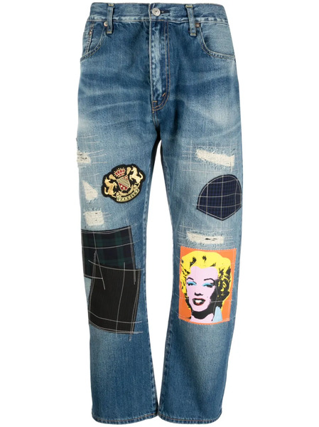  Junya Watanabe Man Patchwork Cropped Jeans - Blue 