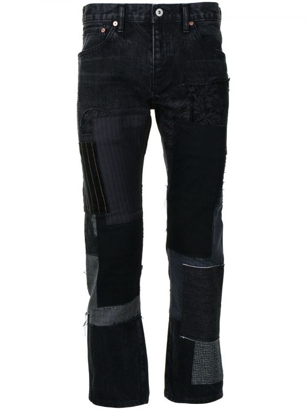  Junya Watanabe Man Patchwork-design Cropped Jeans - Black 