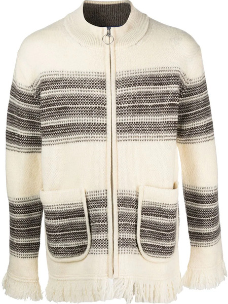  Junya Watanabe Man Stripe-pattern Zip-up Cardigan - Neutrals 