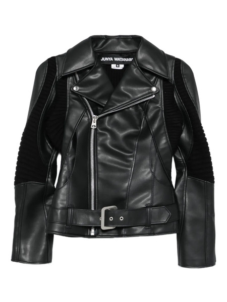  Junya Watanabe Ribbed-panel Faux-leather Jacket - Black 