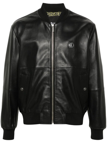 Just Cavalli Leather Bomber Jacket - Black 