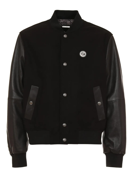  Just Cavalli Leather-sleeves Bomber Jacket - Black 