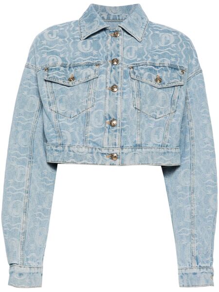  Just Cavalli Logo-jacquard Cropped Denim Jacket - Blue 