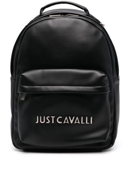 Just Cavalli Logo-lettering Leather Backpack - Black 
