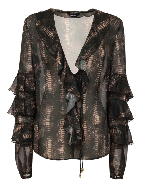  Just Cavalli Snake-print Ruffled Top - Brown 