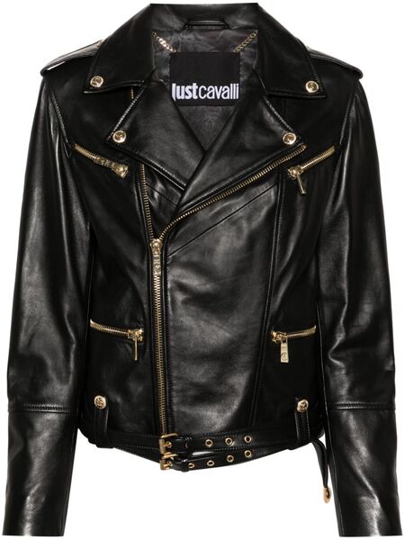  Just Cavalli Zip-up Leather Jacket - Black 