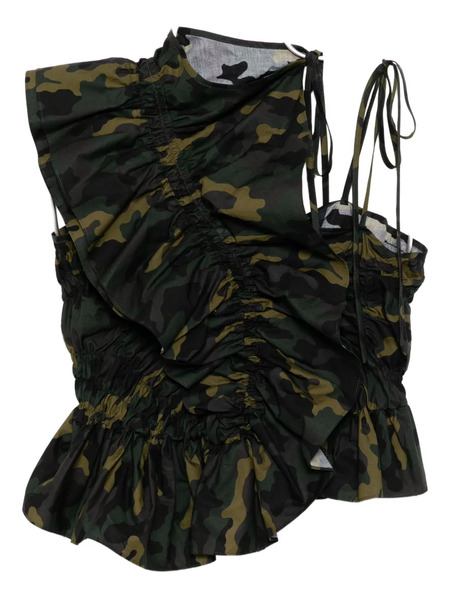  Juun.j Unbalanced Camo Shirring Top - Green 