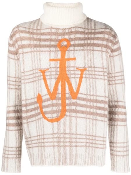  Jw Anderson Anchor-jacquard Checked Jumper - White 