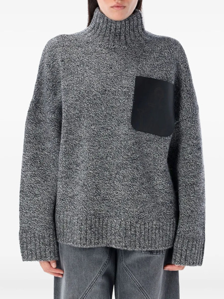  Jw Anderson High-neck Leather-patch Sweater - Grey 