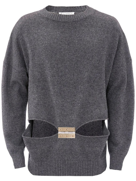  Jw Anderson Hinge-embellished Cut-out Jumper - Grey 