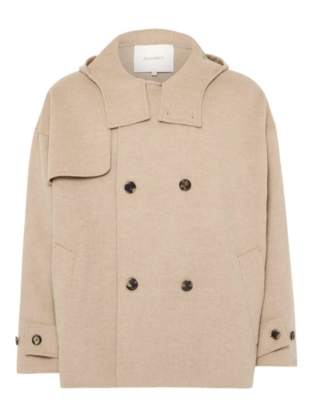  Jw Anderson Hooded Double-breasted Coat - Neutrals 
