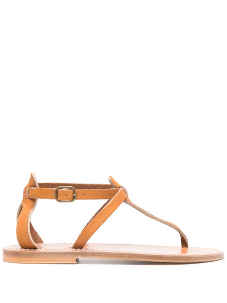  K. Jacques Leather Flat Sandals - Brown 