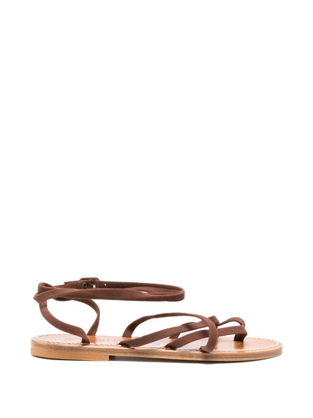  K. Jacques Strappy Tie Flat Sandals - Brown 
