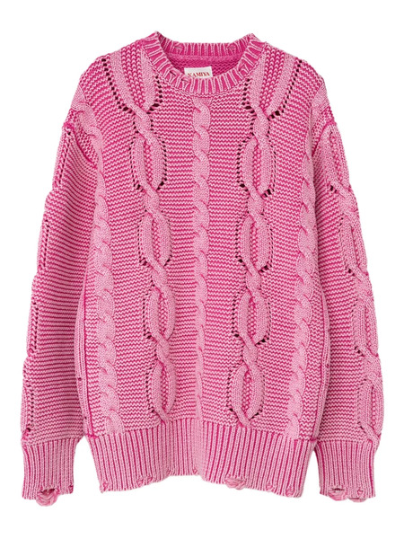  Kamiya Cable-knit Frayed Sweater - Pink 