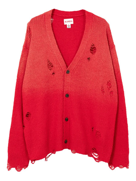  Kamiya Distressed Faded Cardigan - Red 
