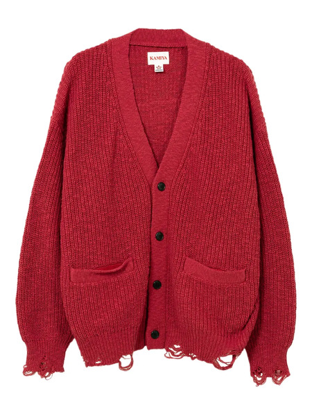  Kamiya Frayed Pocket Cardigan - Red 