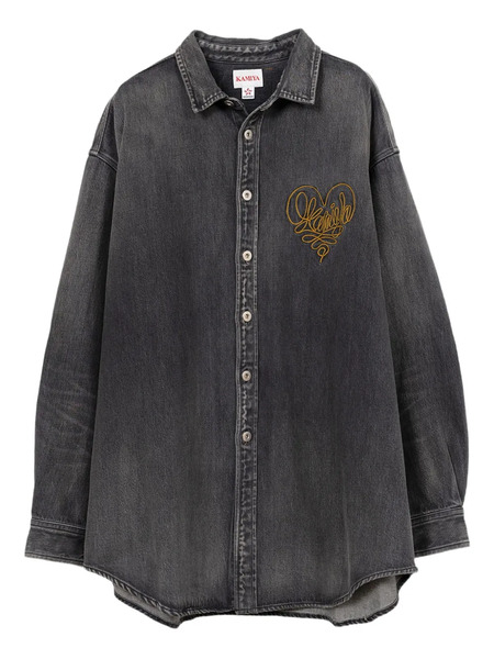  Kamiya Heart-embroidered Denim Shirt Jacket - Black 