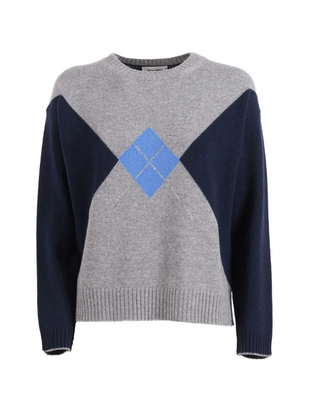  Kangra Intarsia Diamond Crew-neck Sweater - Grey 