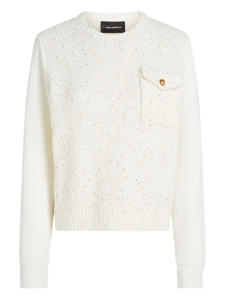  Karl Lagerfeld Bouclé Pocket Sweater - Neutrals 