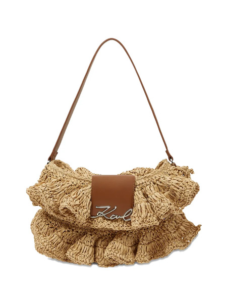  Karl Lagerfeld Raffia Ruffle Shoulder Bag - Neutrals 
