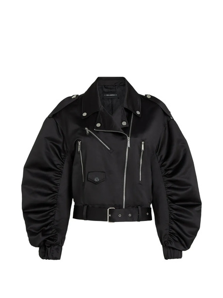  Karl Lagerfeld Ruched Satin Bomber Jacket - Black 