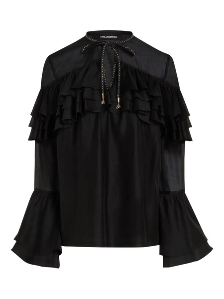  Karl Lagerfeld Ruffled Tie Blouse - Black 