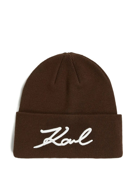  Karl Lagerfeld Signature Beanie Hat - Brown 