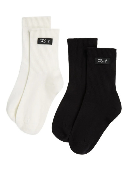  Karl Lagerfeld Signature-logo Socks (pack Of Two) - White 