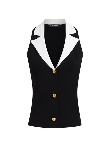  Karl Lagerfeld V-neck Button Top - Black 