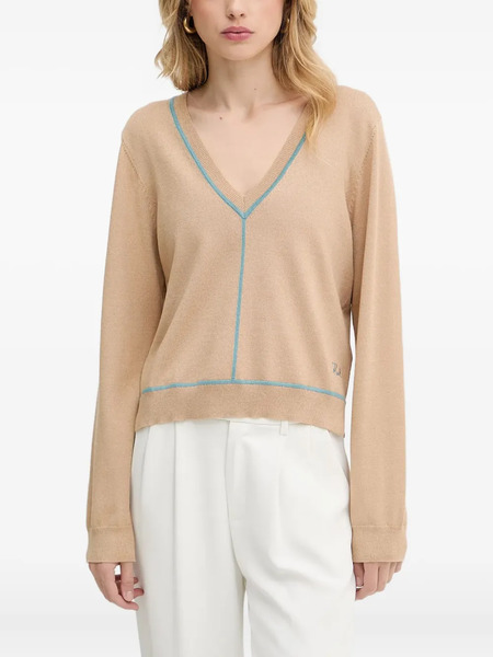  Karl Lagerfeld V-neck Embroidered-logo Sweater - Neutrals 