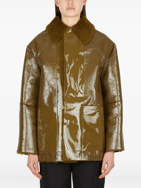  Kassl Editions Patent-leather Shearling-collar Jacket - Green 