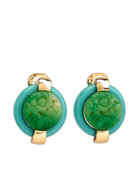  Kenneth Jay Lane Carved-jade Button Earrings - Gold 