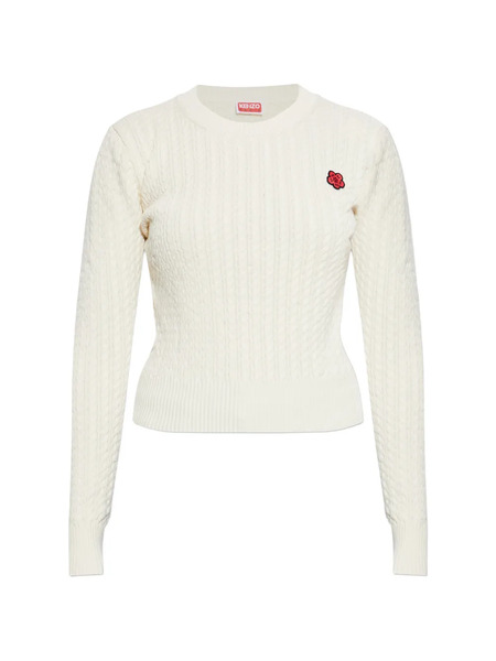  Kenzo Cable-knit Flower-patch Sweater - Neutrals 
